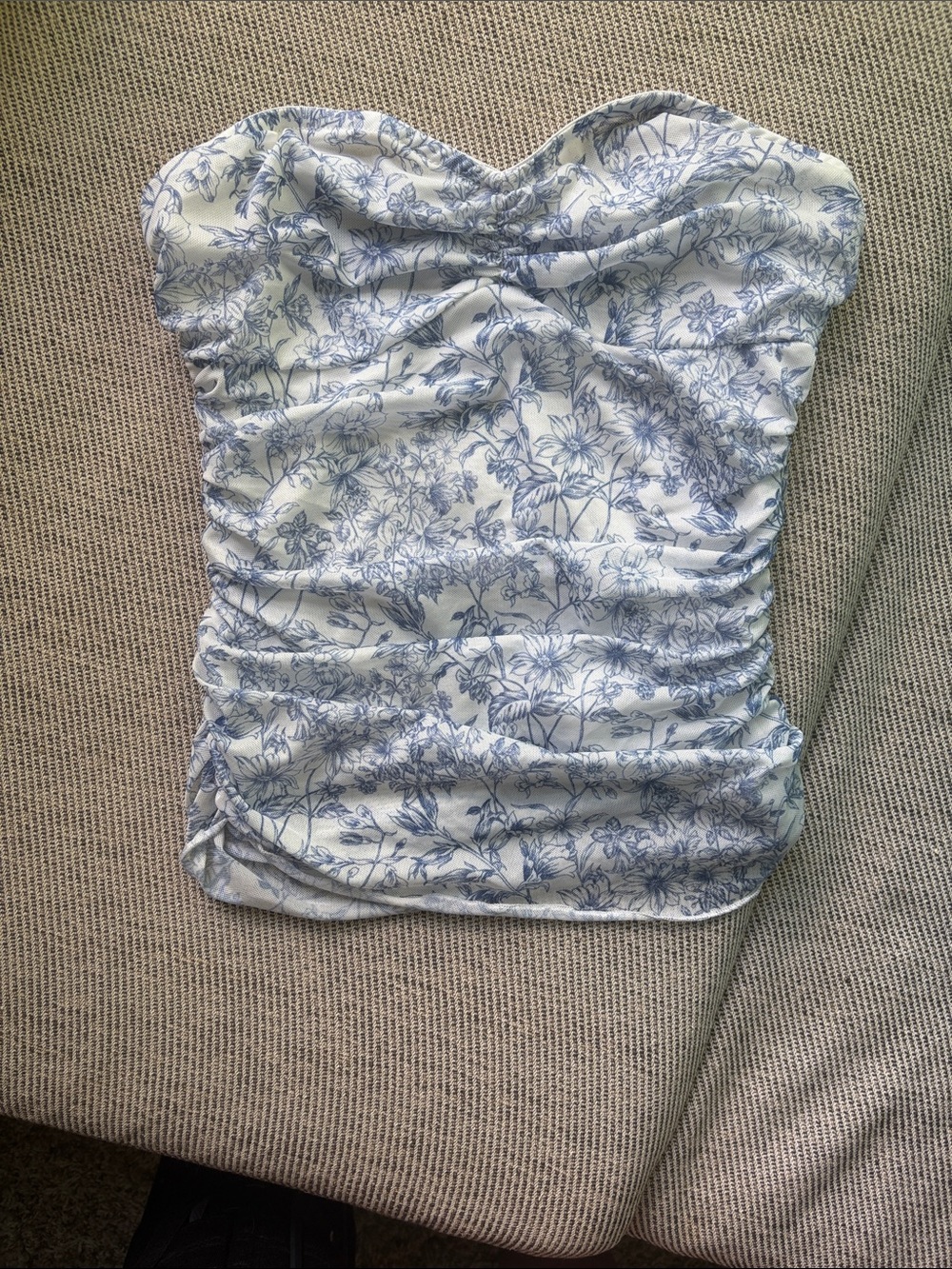 Strapless Blue Floral Ruched Women’s Top
